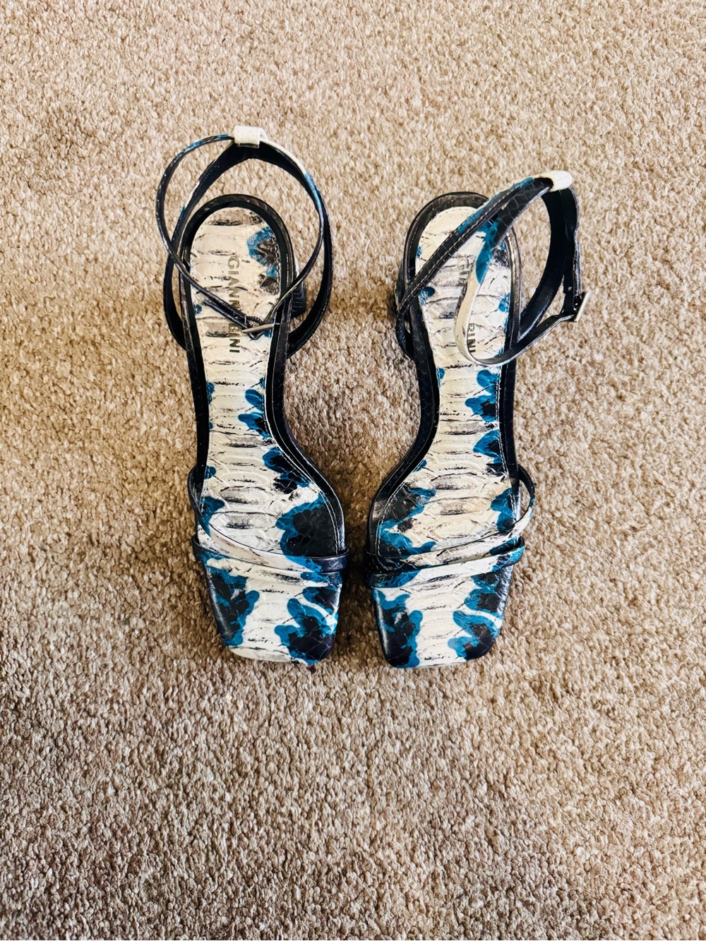 Gianni Bini Blue/Black/White Tie Die Ankle-Strap Sandals